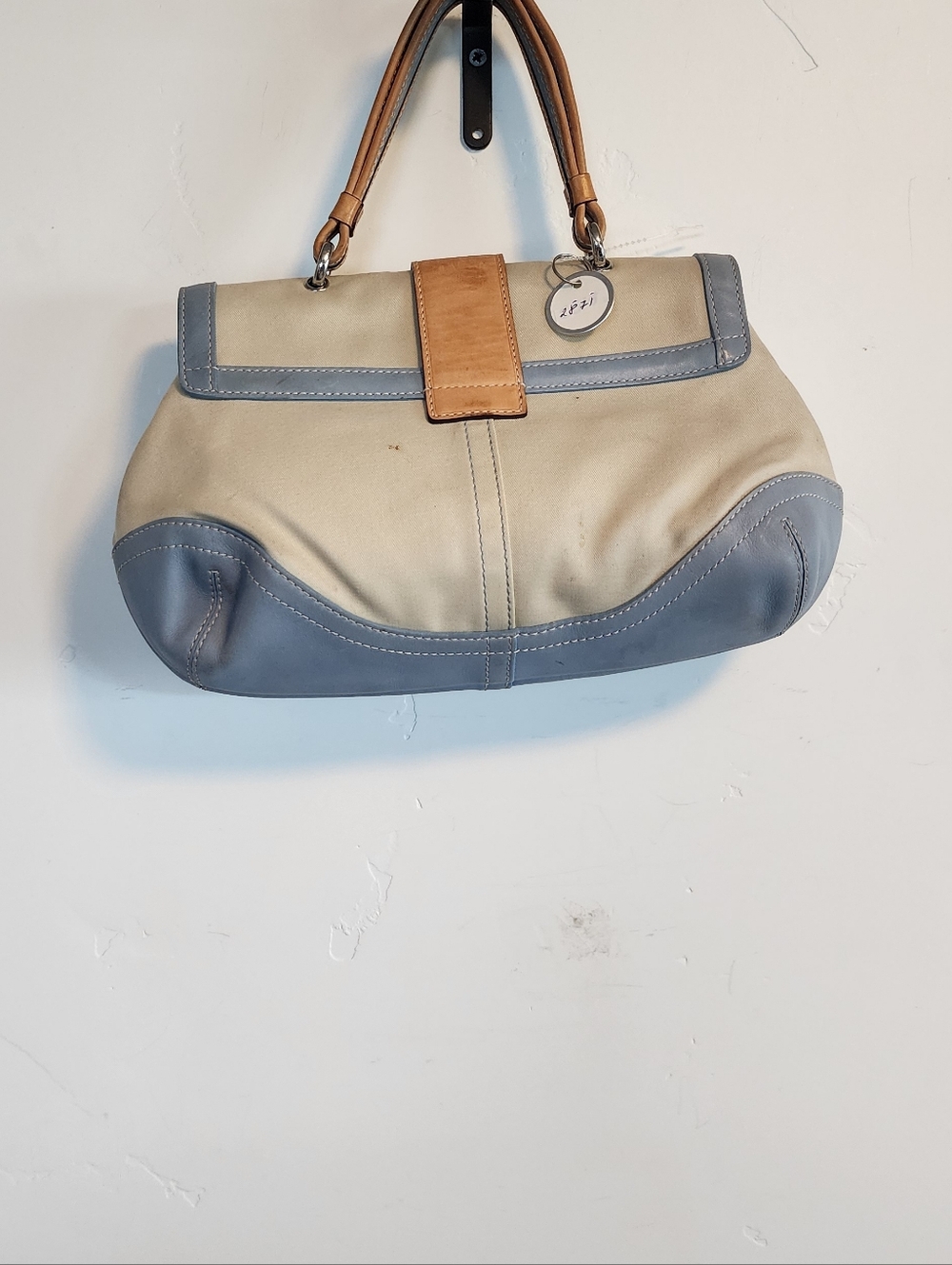Coach Cream and Light Blue Satchel with Tan Handles - Picture 7 of 7